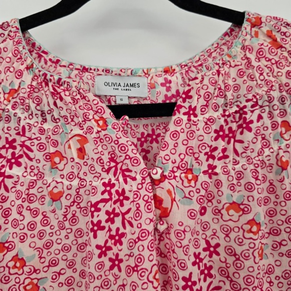 Olivia James Floral Blouse Smocked Neck 3/4 Sleeve Pink Top Size S - Picture 4 of 10